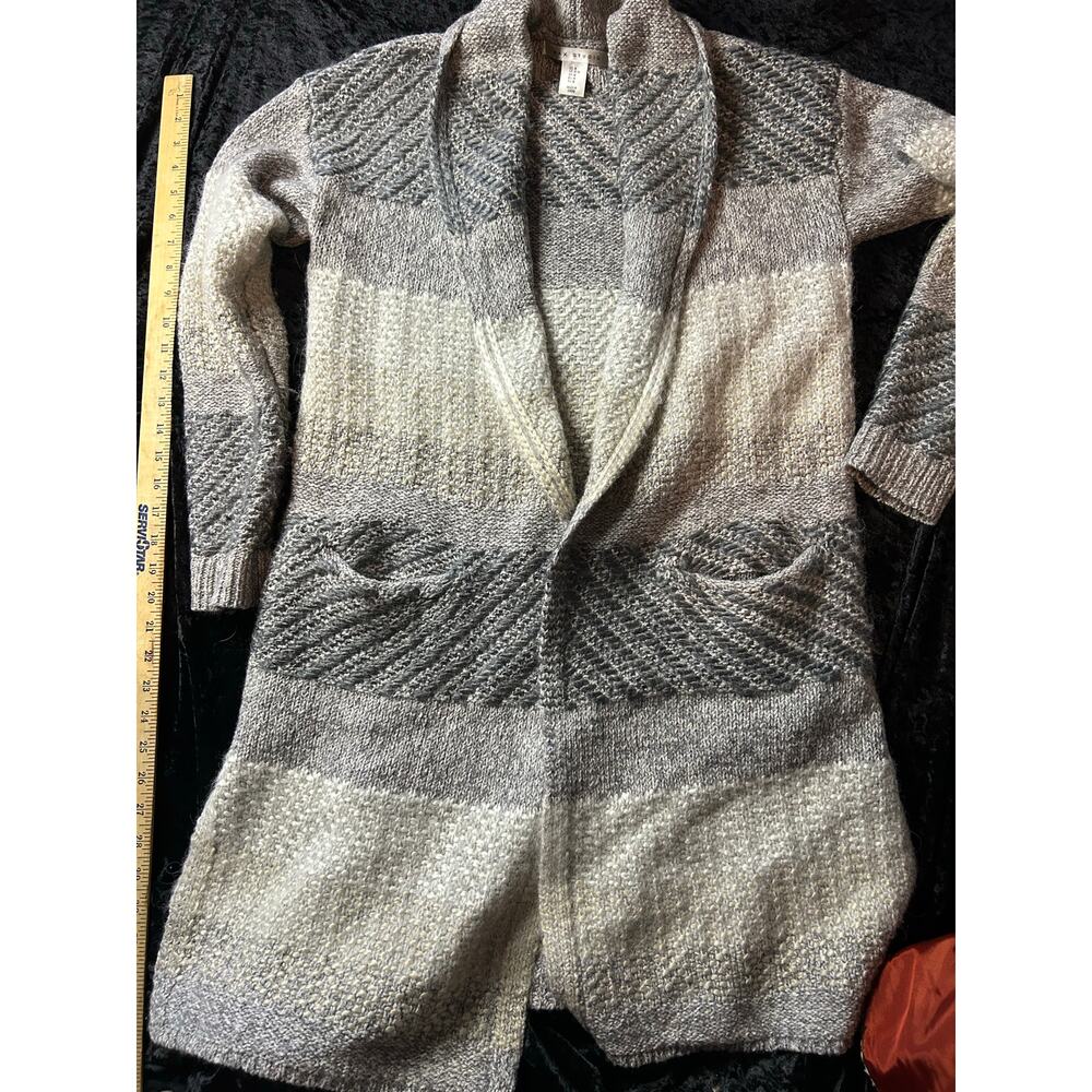 Max Studio Long Open Cardigan Gray Wool Cotton Alpaca Blend Women’s Medium